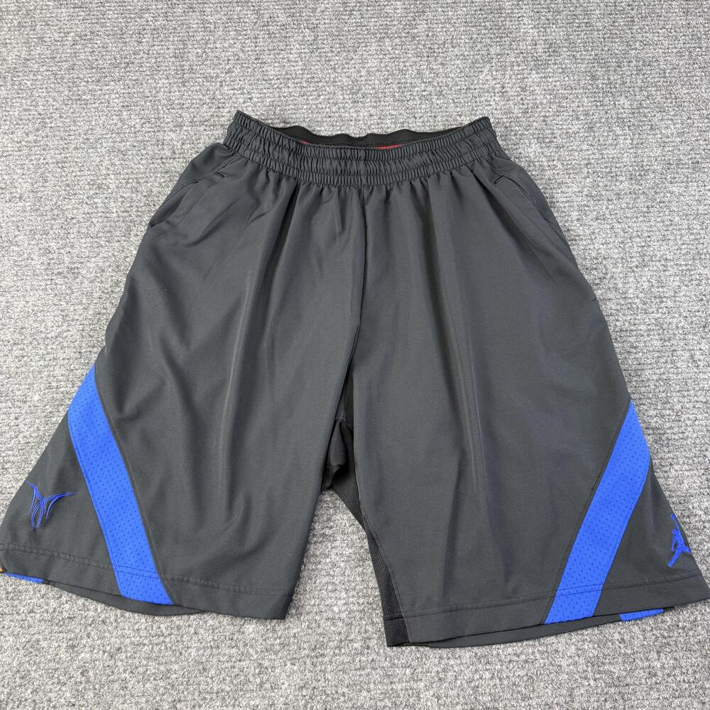 Jordan Shorts Mens Large Black Blue Mesh Athletic Basketball Dri-FIT 10 Inseam